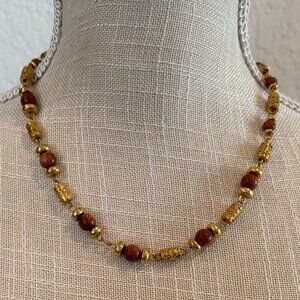 Vintage Metallic and Goldstone Glass Bead Necklace